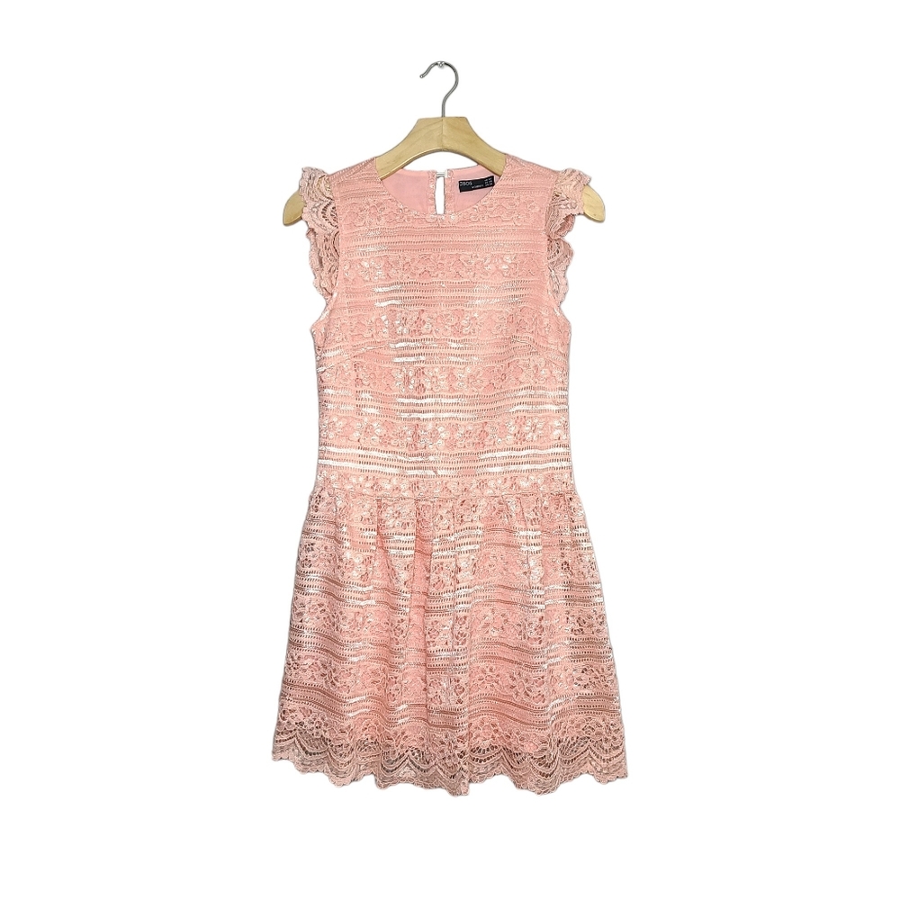 Asos Coral Pink Floral Lace Mini Dress